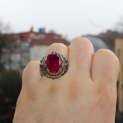 Semi Precious Natural Stone Sterling Silver Ring - Thumbnail