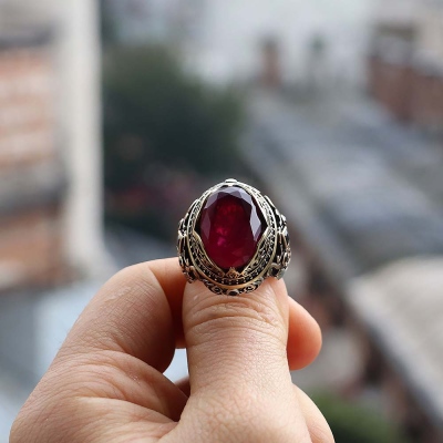 Semi Precious Natural Stone Sterling Silver Ring - Thumbnail