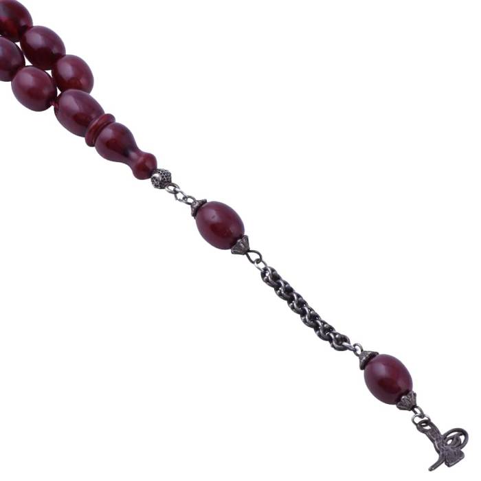 Sıkma Kehribar Arpa Kesim Tesbih Tuğralı Püsküllü TBU36 - 3