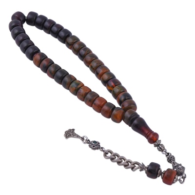 Sıkma Kehribar Tesbih Kesme Model Gümüş Püsküllü ELT 02 - nusnus