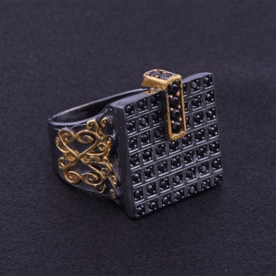 Men's Silver Ring with Black Micro Stone 13.2 gr - Thumbnail