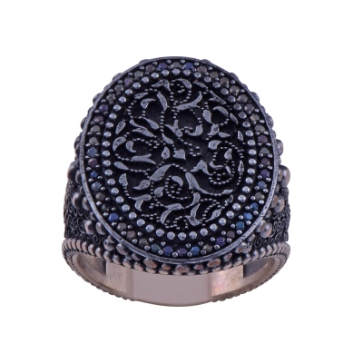 nusnus - 925 Sterling Silver Ring with Black Zircon Stone