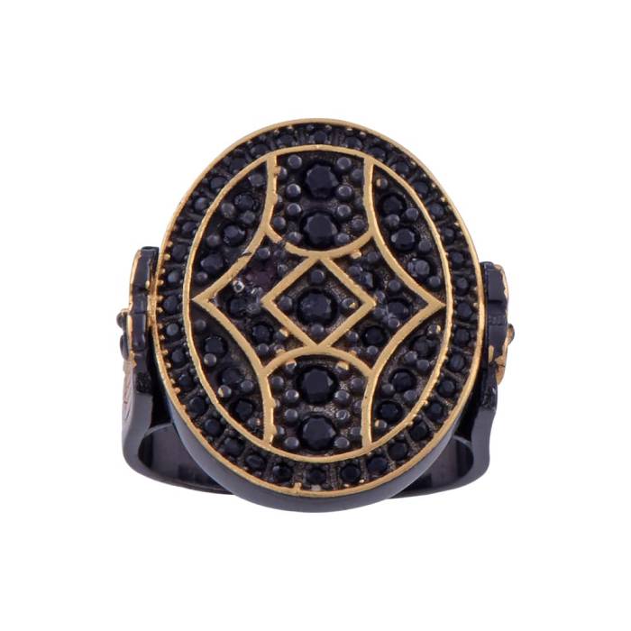 Black Zircon Stone Double Headed Eagle Model Men's Silver Ring 16.1 gr