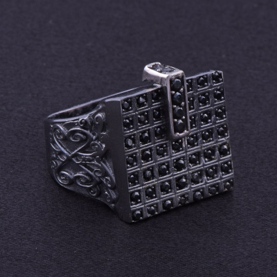 Men's Silver Ring with Black Zircon Stone 13.1 gr - Thumbnail