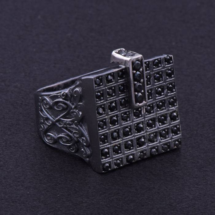 Men's Silver Ring with Black Zircon Stone 13.1 gr