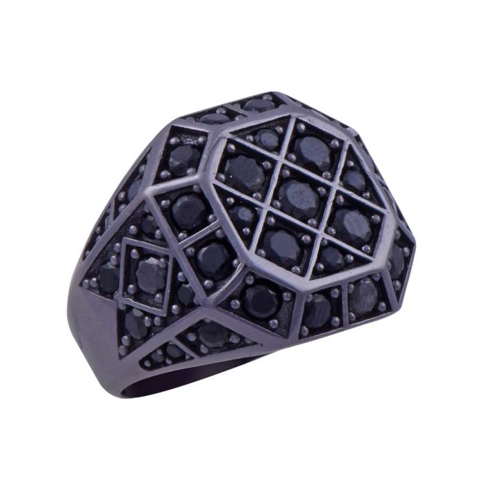 Men's Silver Ring with Black Zircon Stone 14.8 gr