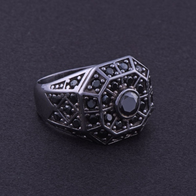 Men's Silver Ring with Black Zircon Stone 14.8 gr - Thumbnail