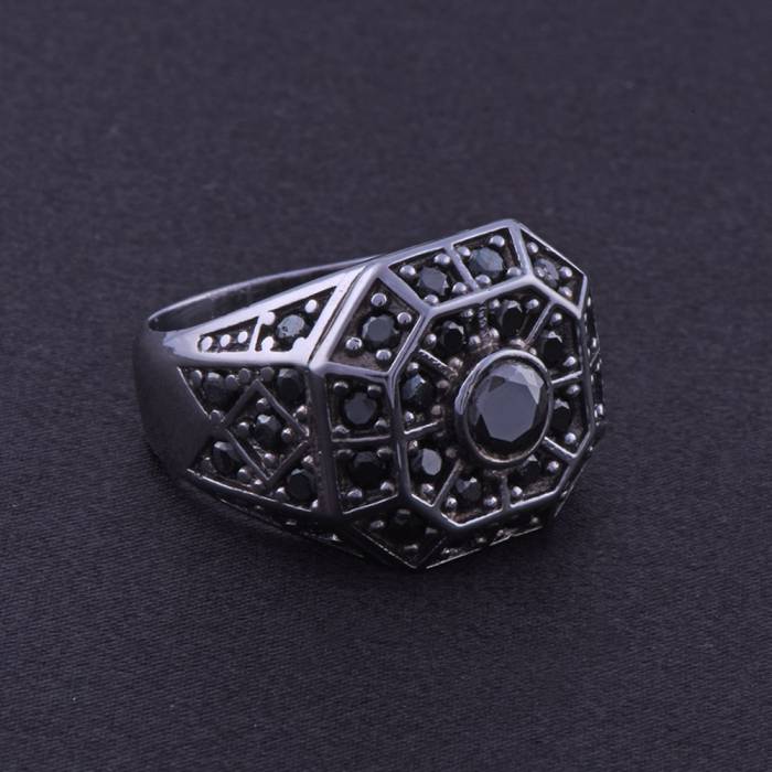 Men's Silver Ring with Black Zircon Stone 14.8 gr