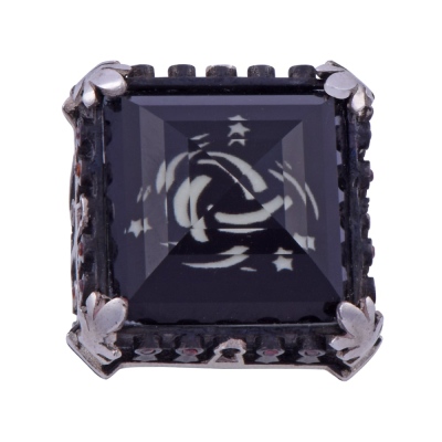 nusnus - Men's Silver Ring with Black Zircon Stone 22.6 gr