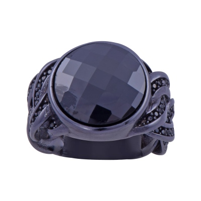 nusnus - Black Zircon Stone Straw Model Men's Silver Ring 15.4 gr