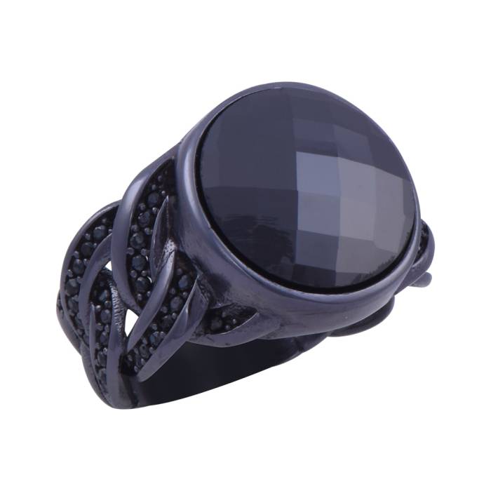 Black Zircon Stone Straw Model Men's Silver Ring 15.4 gr
