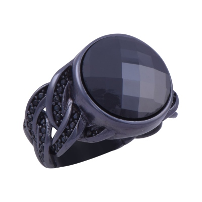 Siyah Zirkon Taşlı Hasır Model Erkek Gümüş Yüzük 15.4 gr - Thumbnail