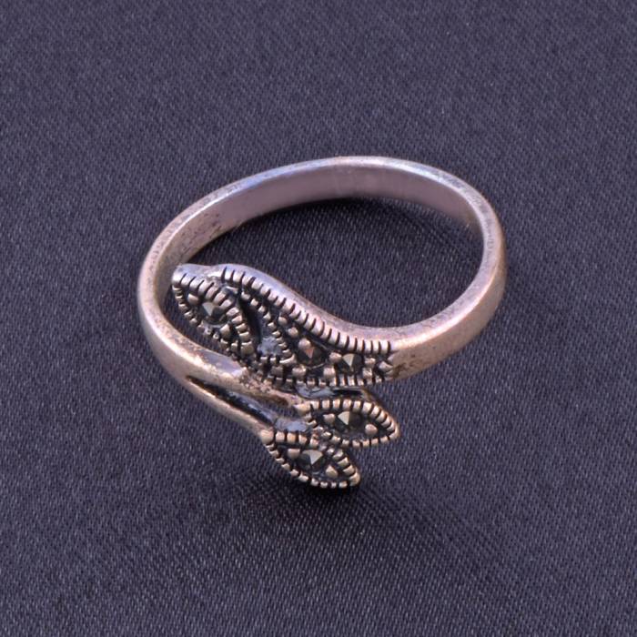 Marquise Silver Ring with Black Zircon Stone 3.2 Gr - 2