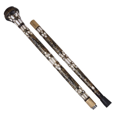 Special Filigree and Mother of Pearl Embroidered Knob Head Walking Stick No:1 - Thumbnail