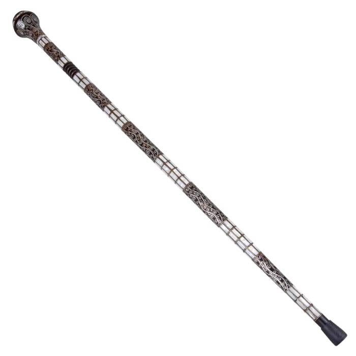 Special Filigree and Mother of Pearl Embroidered Knob Head Walking Stick No:3