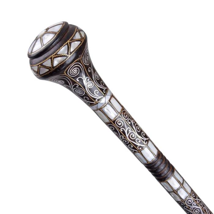 Special Filigree and Mother of Pearl Embroidered Knob Head Walking Stick No:3