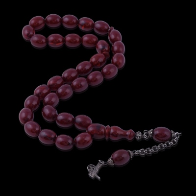 Squeezed Amber Barley Cut Tasbih Tugra Tasseled TBU36 - Thumbnail