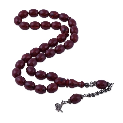 Squeezed Amber Barley Cut Tasbih Tugra Tasseled TBU36 - Thumbnail