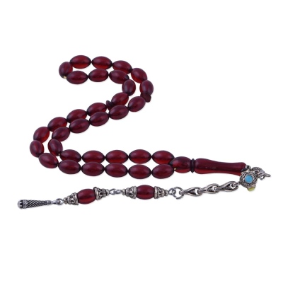 nusnus - Squeezed Amber Red Colored Barley Cut Rosary ELT 19