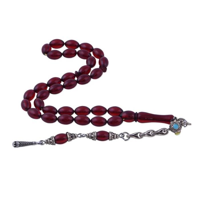 Squeezed Amber Red Colored Barley Cut Rosary ELT 19