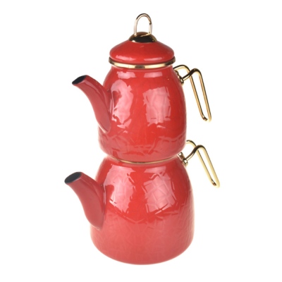 Bambum - Taşev Sultan-Rölyefli Çaydanlık Takımı Kırmızı