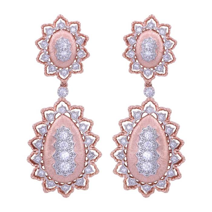 Taşlı Rose Gold Sallantılı Gümüş Küpe