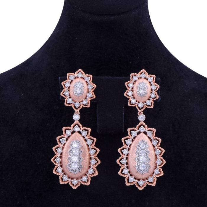 Taşlı Rose Gold Sallantılı Gümüş Küpe