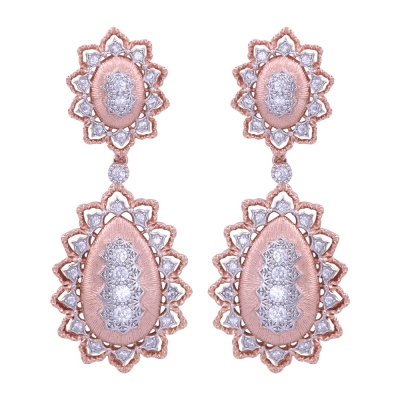 Taşlı Rose Gold Sallantılı Gümüş Küpe - nusnus