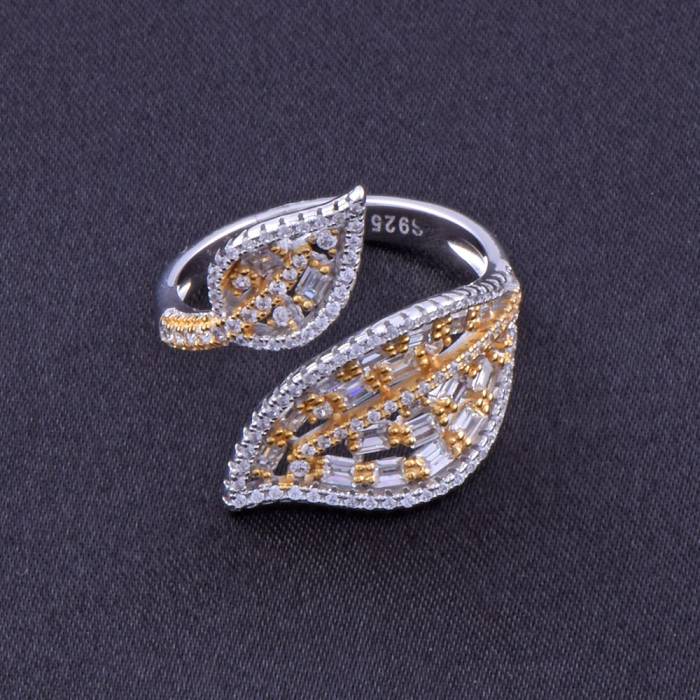 Stoned Leaf Model Silver-Yellow Women's 925 K Ring (ZRK 2160) 3.8 gr