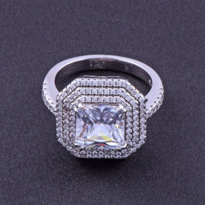 Single Stone Square Silver Ring 7.3 Gr - Thumbnail