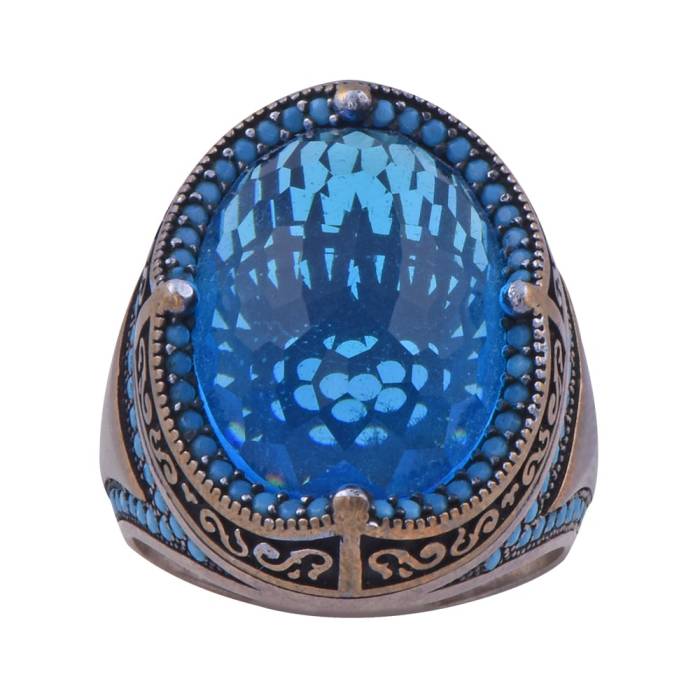 925 Sterling Silver Ring with Turquoise Facet Stone