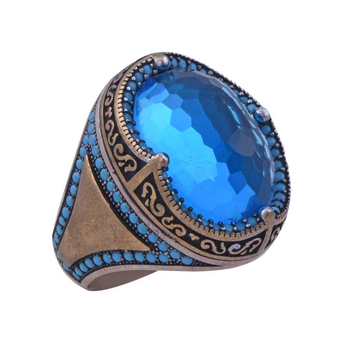 925 Sterling Silver Ring with Turquoise Facet Stone