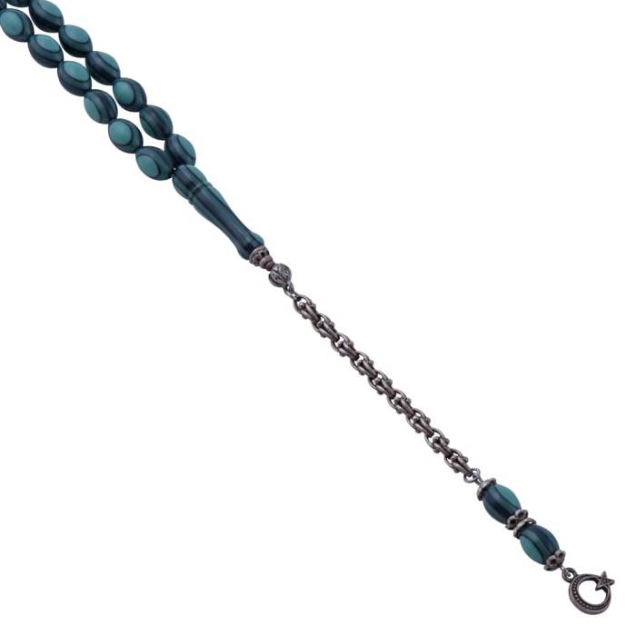 Turquoise-Black French Galalith Rosary ELT 06