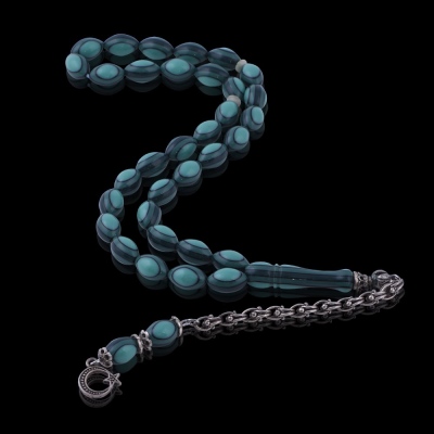 Turquoise-Black French Galalith Rosary ELT 06 - Thumbnail
