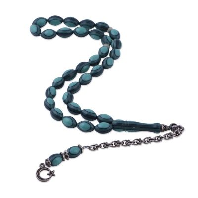 nusnus - Turquoise-Black French Galalith Rosary ELT 06