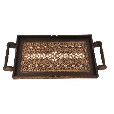 Wooden Tray Special Pearl Embroidered - Thumbnail