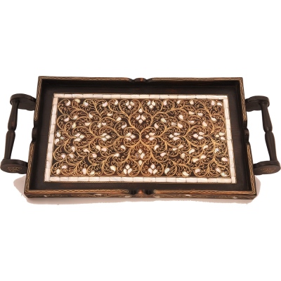 Wooden Tray Special Pearl Embroidered - Thumbnail