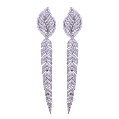 Leaf Model Silver Stone Earrings - nusnus