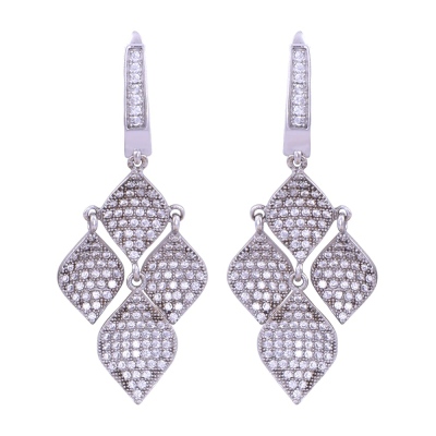 Leaf Model Inline Silver Stone Dangle Earrings - nusnus