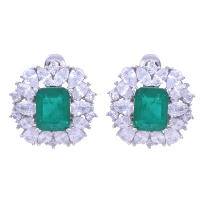 Green Baguette Silver Earrings - nusnus